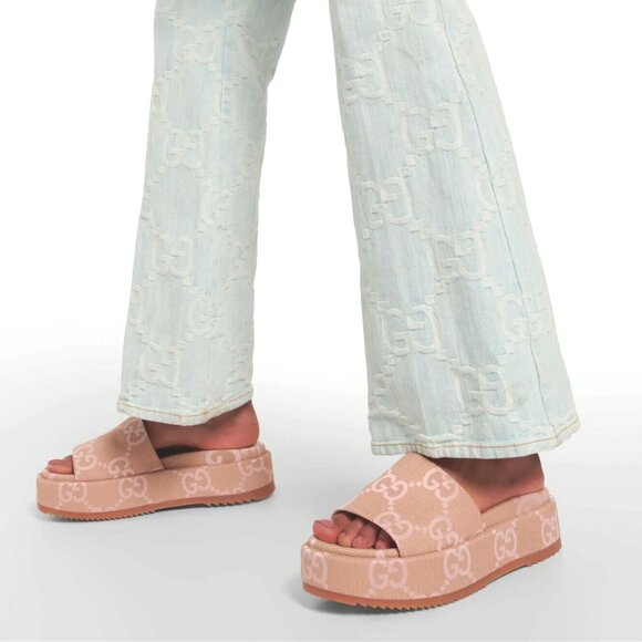 NEW GUCCI Macro GG Beige Monogram Canvas Platform Sandals Size EU 40.5 US 10.5 - Picture 5 of 12